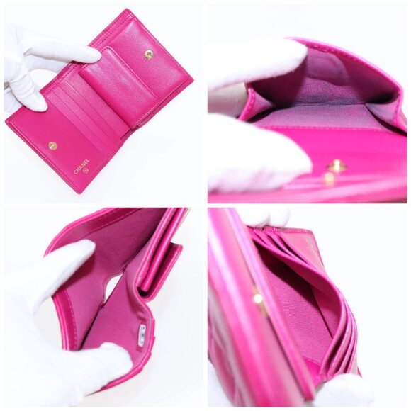 CHANEL Wallet Lamb Skin Pink Gold CC Auth 94678AM - Picture 15 of 16